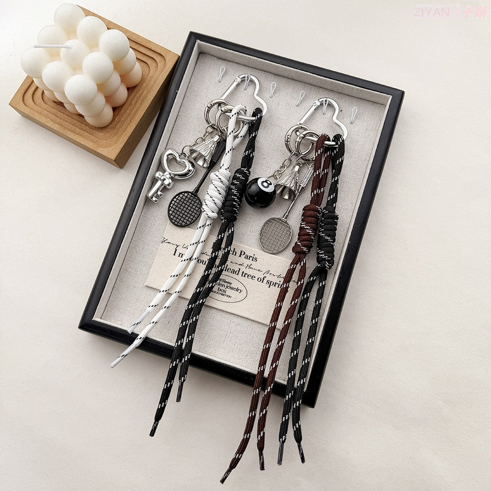Miu Style Bag Charm Couple Edition Billiard Black 8 Decorative Chain Korean INS Alloy Badminton Climbing Keychain