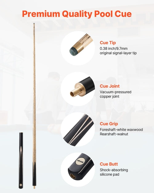 Snooker Cue, 1447.8mm 2 Piece Cue, 9.7mm cue tip,Snooker Cues Stick with extension