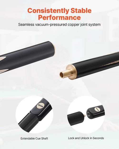 Snooker Cue, 1447.8mm 2 Piece Cue, 9.7mm cue tip,Snooker Cues Stick with extension